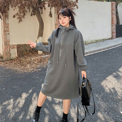 Plus Size Long-Sleeve Half-Zip Hoodie Dress