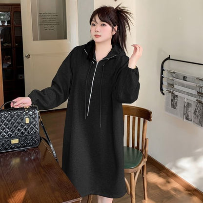Plus Size Long-Sleeve Half-Zip Hoodie Dress
