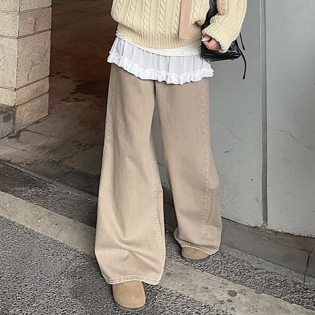 V-Neck Plain Cable Knit Sweater / Pants