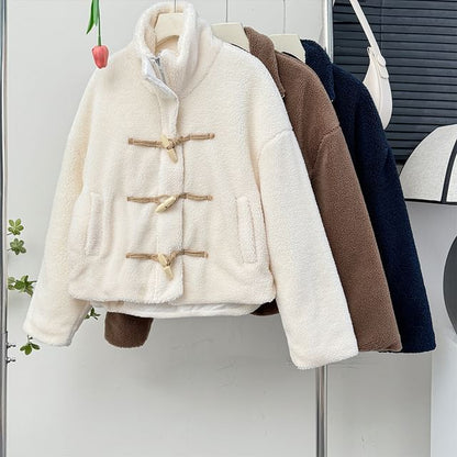 Toggle Stand-Collar Teddy Jacket