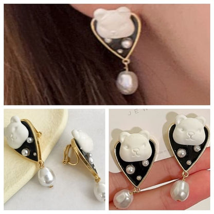 Bear Faux Pearl Alloy Drop Earring