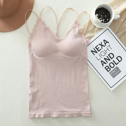 Padded Lace Camisole with V-Neckline