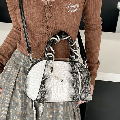Crocodile Grain Top Handle Crossbody Bag