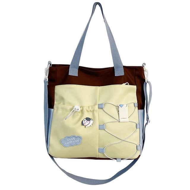 Color Block Drawstring Crossbody Tote Bag