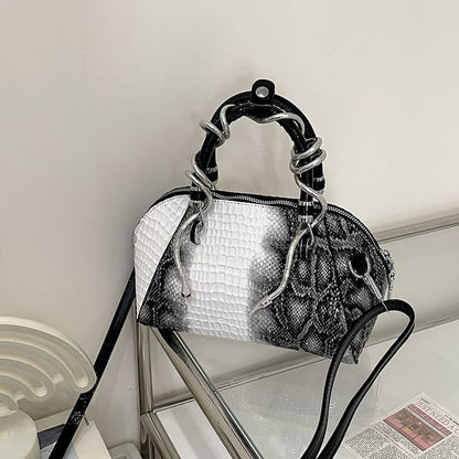 Crocodile Grain Top Handle Crossbody Bag