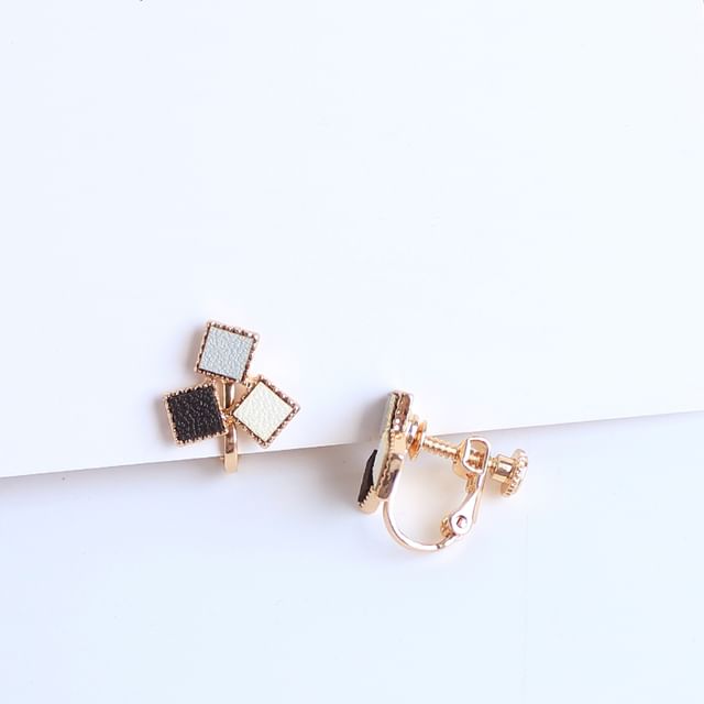 Square Faux Leather Alloy Stud Earring