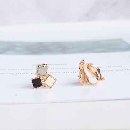 Square Faux Leather Alloy Stud Earring