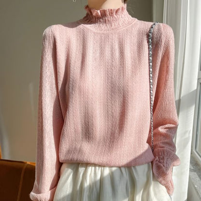 Stand Collar Frill Lace Top with Long Sleeves