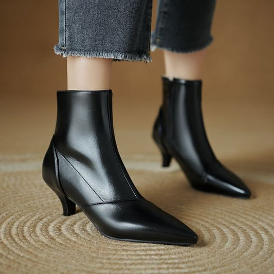 Low Heel Pointed Plain Ankle Boots