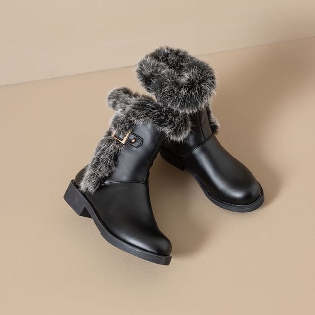 Faux Buckled Fur Boots Short