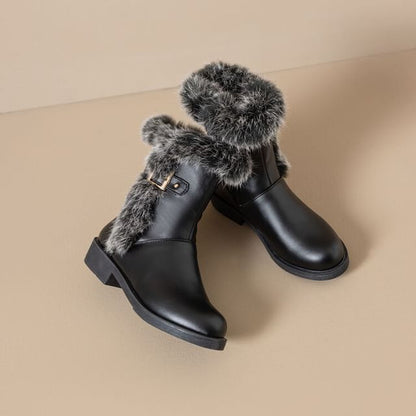 Faux Buckled Fur Boots Short