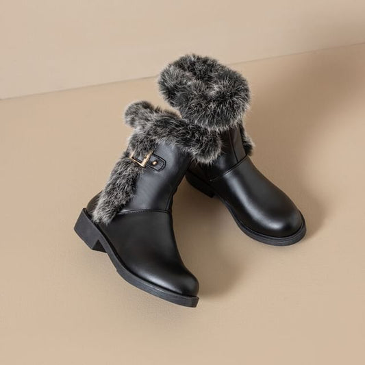 Faux Fur Buckled Short Boots