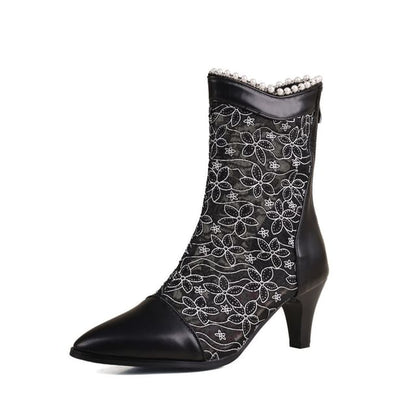 Block Heel Lace Short Boots