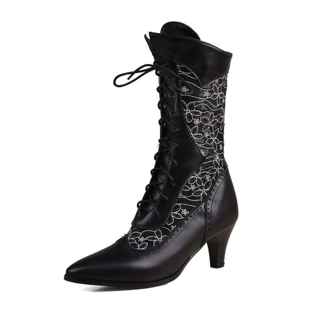 Low Heel Mesh Pointed Short Boots