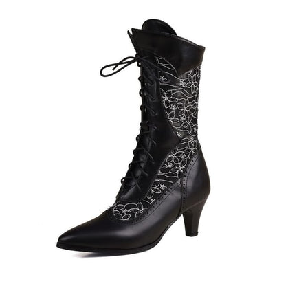 Low Heel Mesh Pointed Short Boots