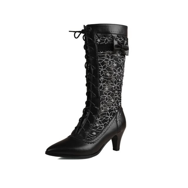 Short Block Heel Lace Boots