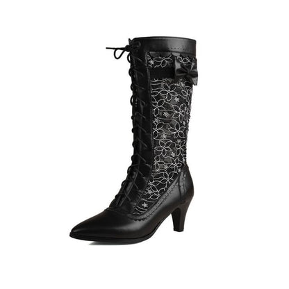 Short Block Heel Lace Boots