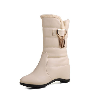Short Snow Heel Wedge Buckle Boots Heart