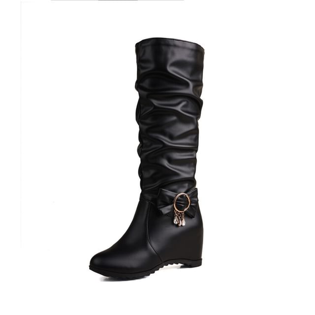 Faux Leather Hidden Wedge Tall Boots