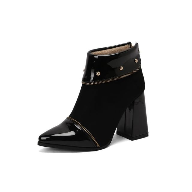 Block Heel Color block Pointed Short Boots