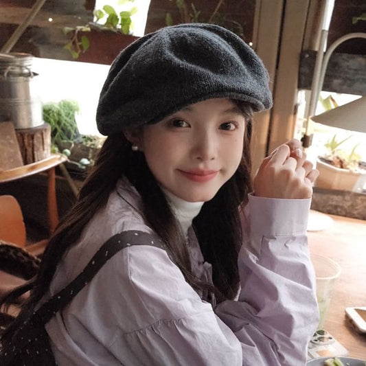 Plain Knit Newsboy Cap