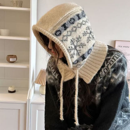 Snowflake Print Knit Balaclava