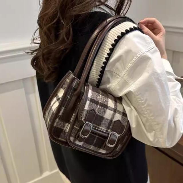 Plaid Flap Buckled Shoulder Bag