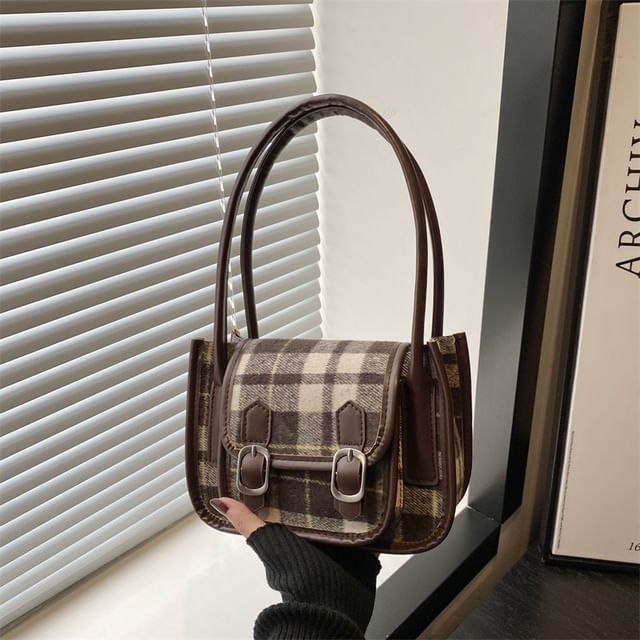 Plaid Flap Buckled Shoulder Bag