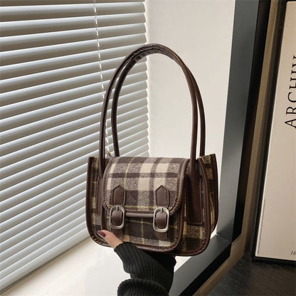 Plaid Flap Buckled Shoulder Bag