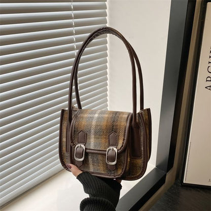 Plaid Flap Buckled Shoulder Bag