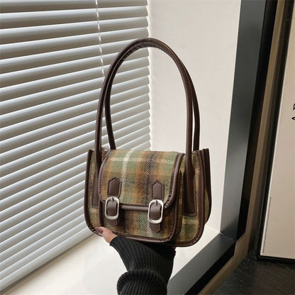 Plaid Flap Buckled Shoulder Bag