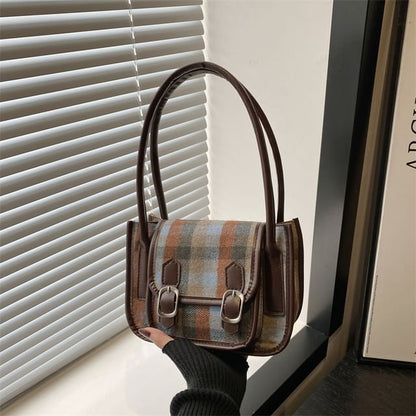 Plaid Flap Buckled Shoulder Bag
