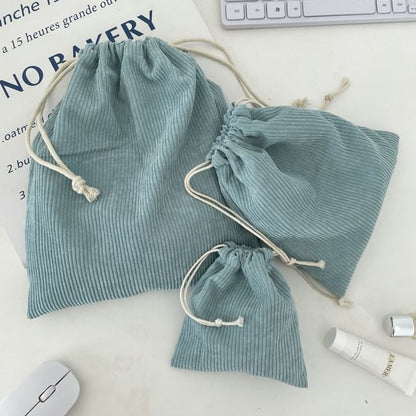 Plain Drawstring Corduroy Pouch / Set