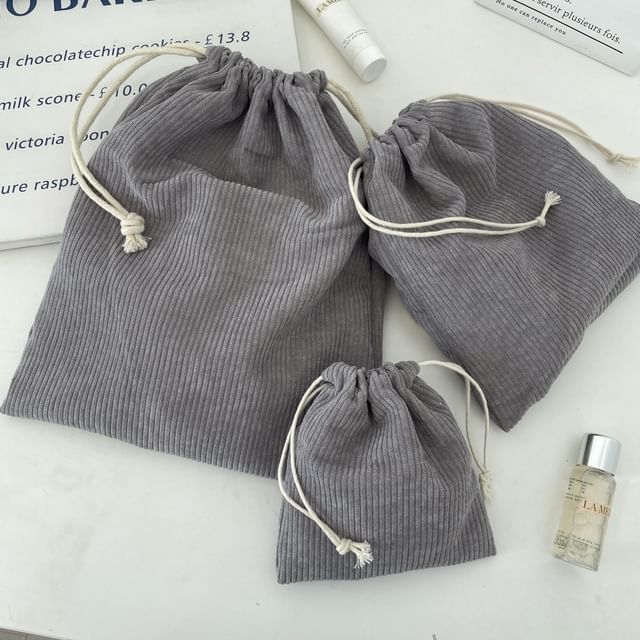 Plain Drawstring Corduroy Pouch / Set