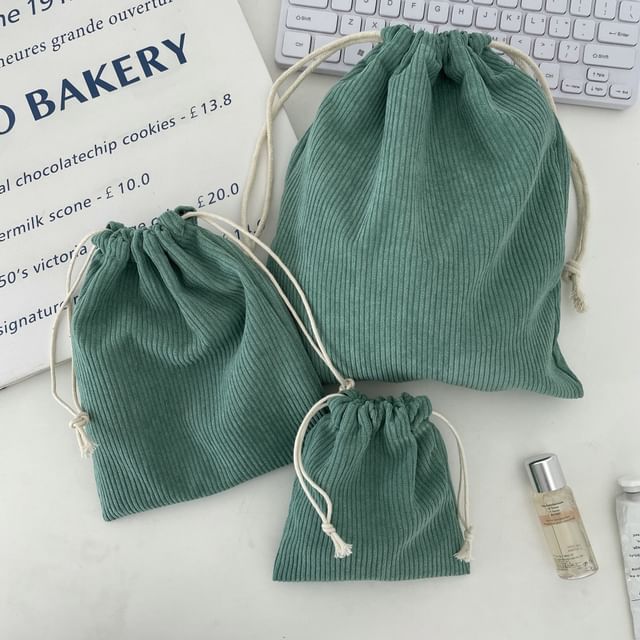 Plain Drawstring Corduroy Pouch / Set