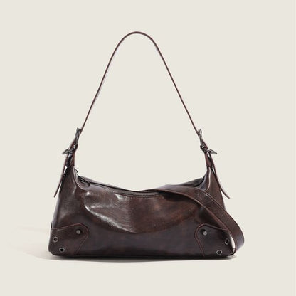 Faux Leather Washed Grommet Shoulder Bag