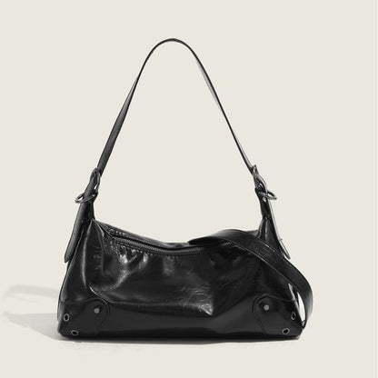 Faux Leather Washed Grommet Shoulder Bag