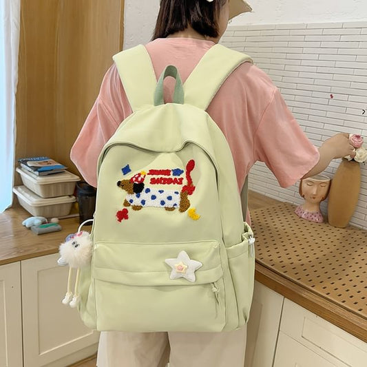 Dog Embroidered Nylon Laptop Backpack / Bag Charm / Badge / Set