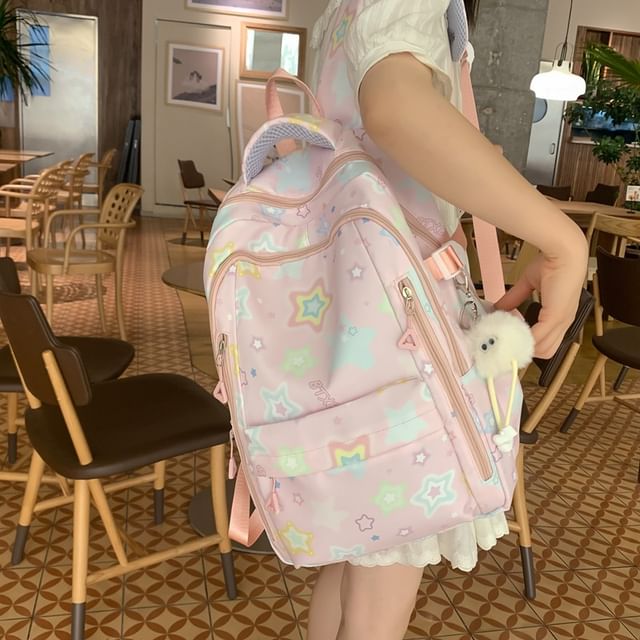 Star Print Nylon Laptop Backpack / Bag Charm / Set