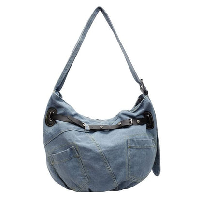 Washed Buckled Denim Crossbody Bag