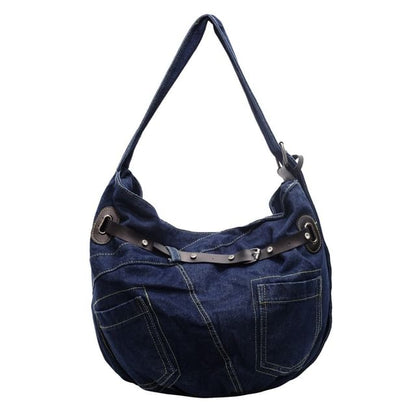 Washed Buckled Denim Crossbody Bag