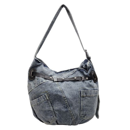Washed Buckled Denim Crossbody Bag