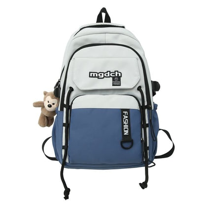 Two Tone Lettering Print Nylon Tote Bag / Laptop Backpack / Bag Charm / Set