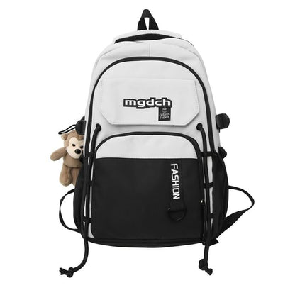 Two Tone Lettering Print Nylon Tote Bag / Laptop Backpack / Bag Charm / Set