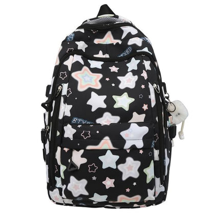Star Print Nylon Laptop Backpack / Bag Charm / Set