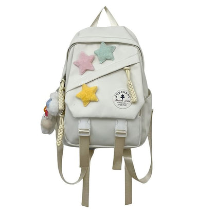 Lettering Applique Nylon Laptop Backpack / Star Badge / Bag Charm / Set