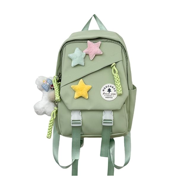 Lettering Applique Nylon Laptop Backpack / Star Badge / Bag Charm / Set