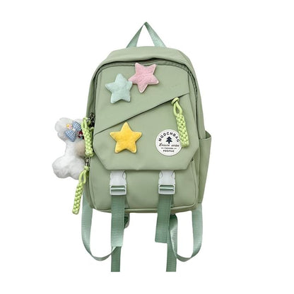 Lettering Applique Nylon Laptop Backpack / Star Badge / Bag Charm / Set