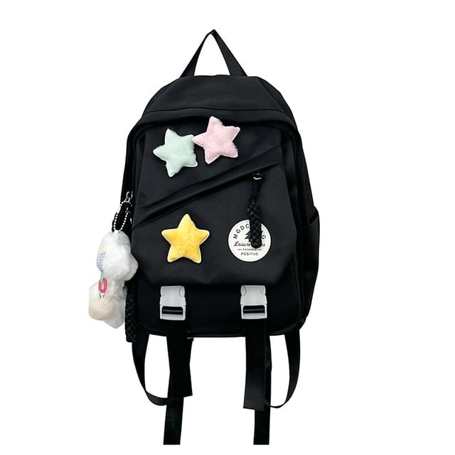 Lettering Applique Nylon Laptop Backpack / Star Badge / Bag Charm / Set