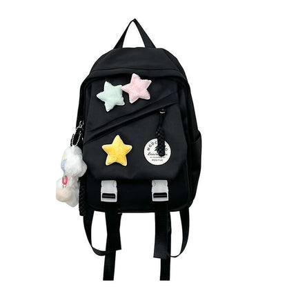 Lettering Applique Nylon Laptop Backpack / Star Badge / Bag Charm / Set